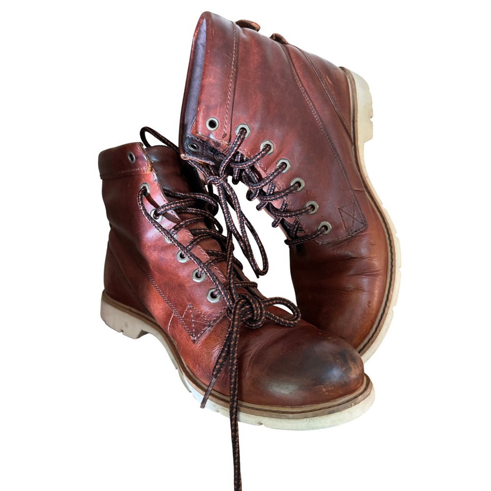 Timberland Ankle Boots Womens 8.5 Brown Leather Lace Up Wedge Sole Waterproof